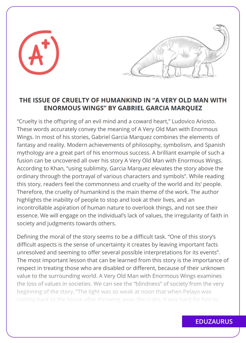 The Issue Of Cruelty Of Humankind in “A Very Old Man With Enormous Wings” By Gabriel Garcia Marquez