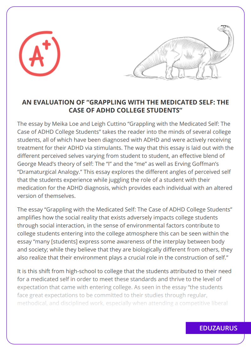 An Evaluation Of “Grappling With The Medicated Self: The Case Of ADHD College Students”