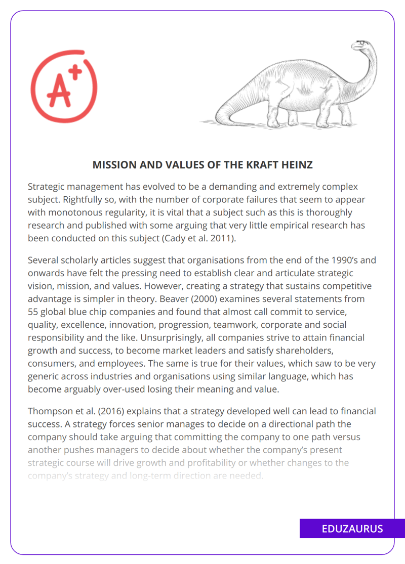 Mission And Values Of The Kraft Heinz