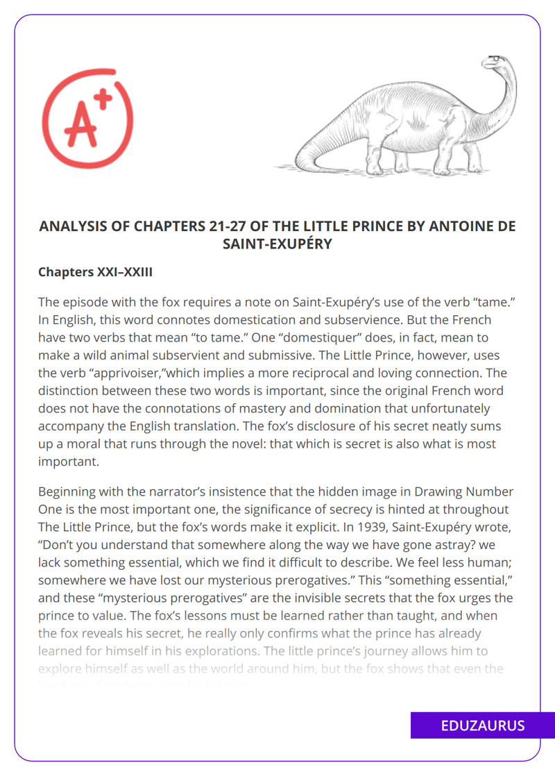 Analysis Of Chapters 21-27 Of The Little Prince By Antoine De Saint-Exupéry