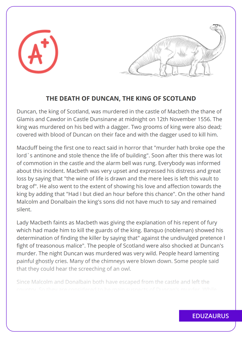 The Death Of Duncan, The King Of Scotland