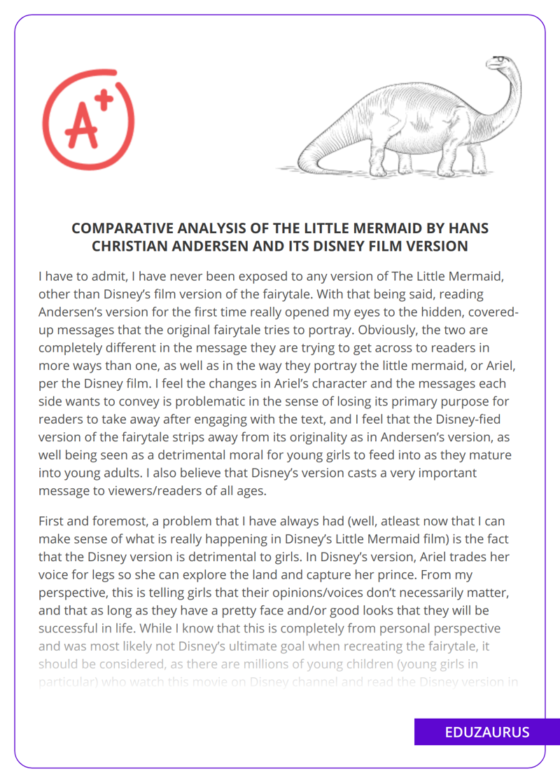 Comparative Analysis Of The Little Mermaid By Hans Christian Andersen And Its Disney Film Version