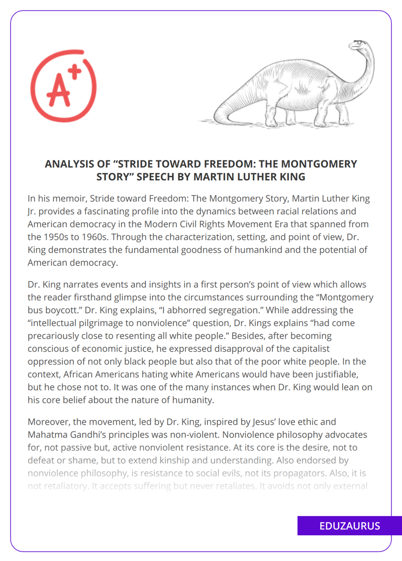 Analysis Of “Stride Toward Freedom: The Montgomery Story” Speech By Martin Luther King