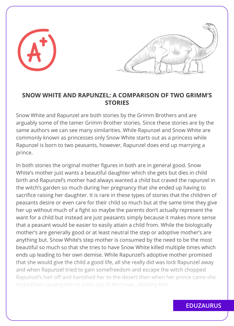 Snow White and Rapunzel: a Comparison of Two Grimm’s Stories