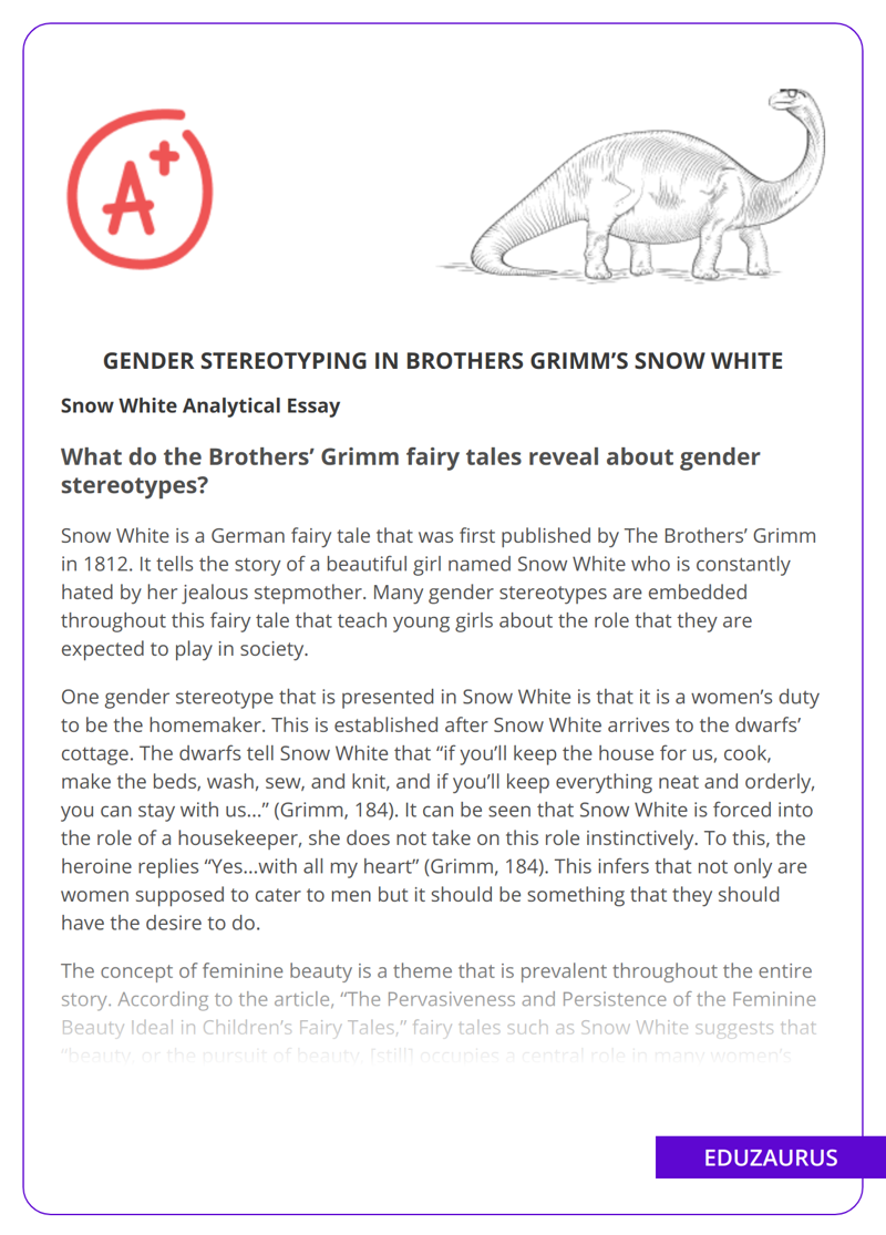 Gender Stereotyping in Brothers Grimm’s Snow White