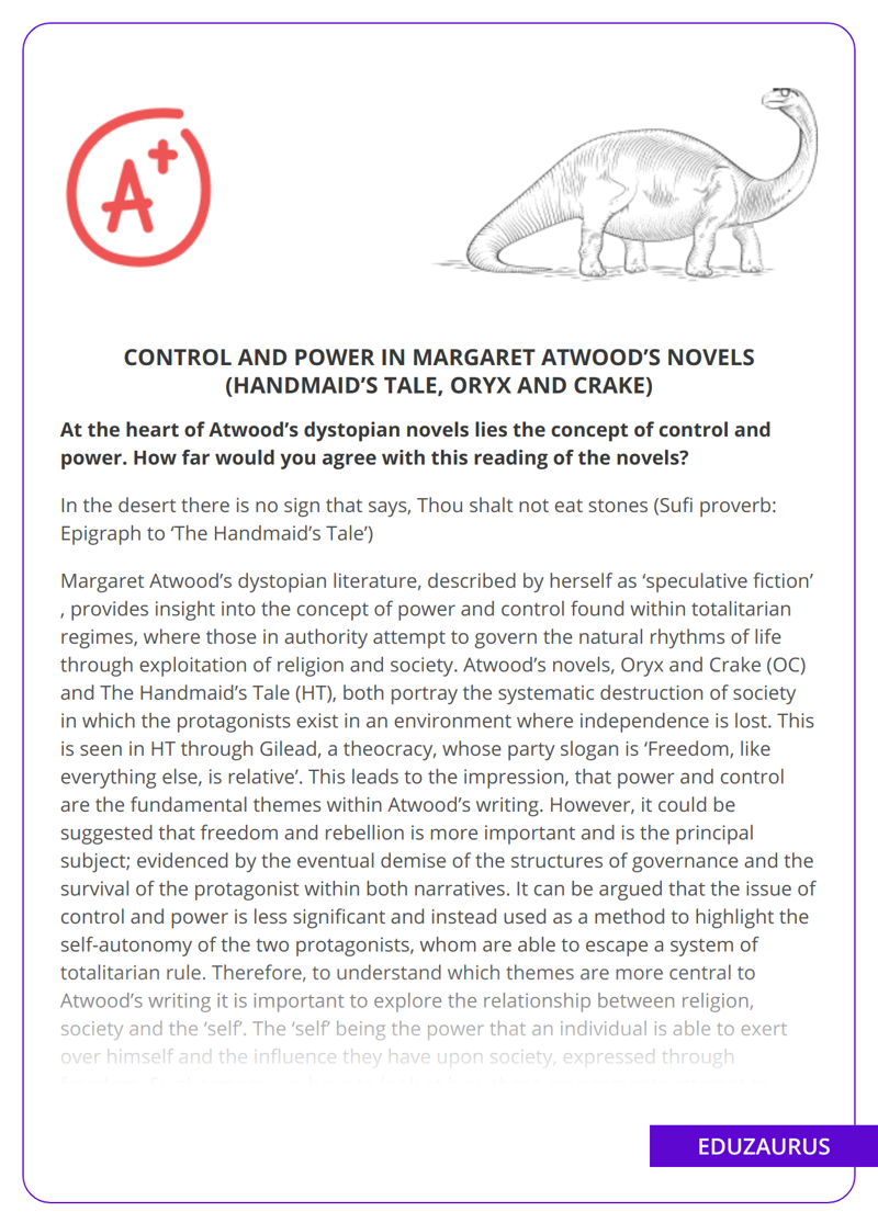 Control and Power in Margaret Atwood’s Novels (Handmaid’s Tale, Oryx and Crake)
