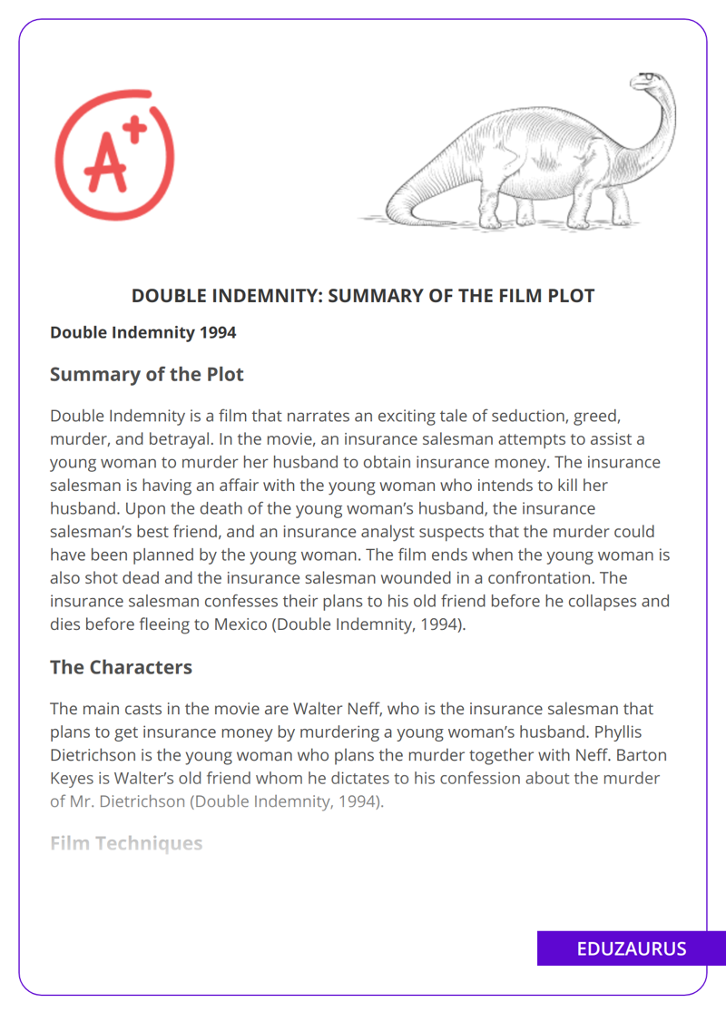 Double Indemnity: Summary of the Film Plot