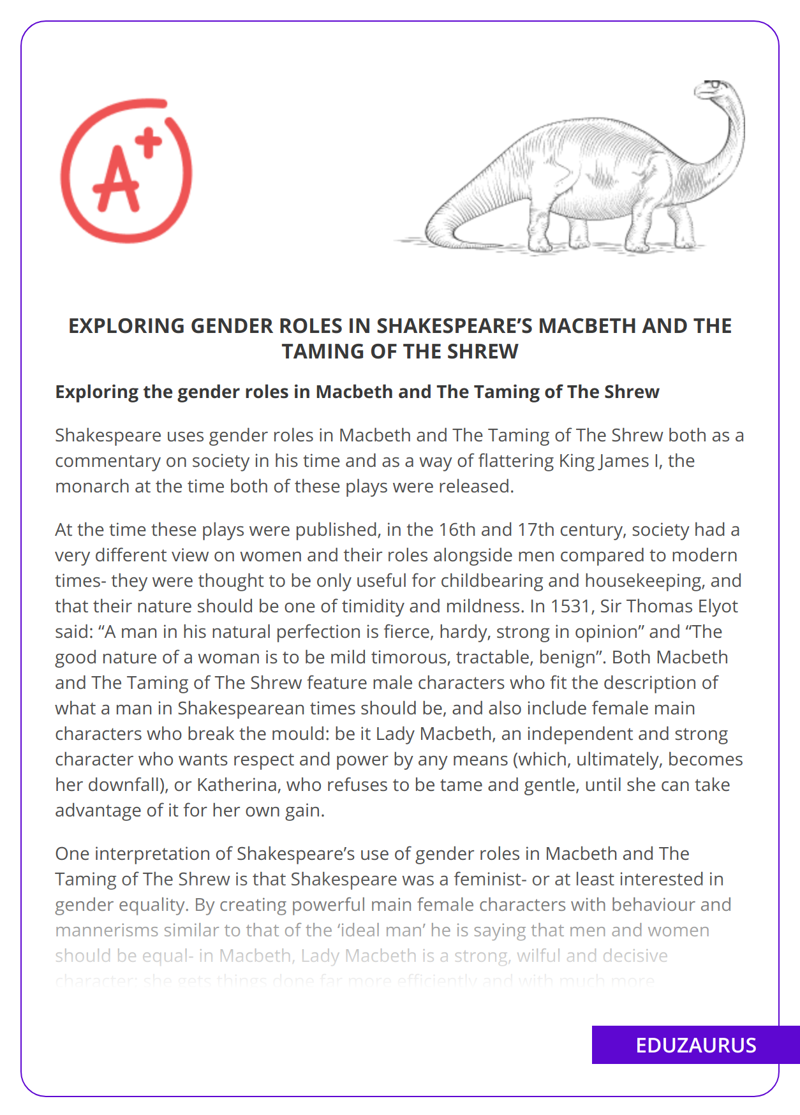 Exploring Gender Roles in Shakespeare’s Macbeth and The Taming of the Shrew