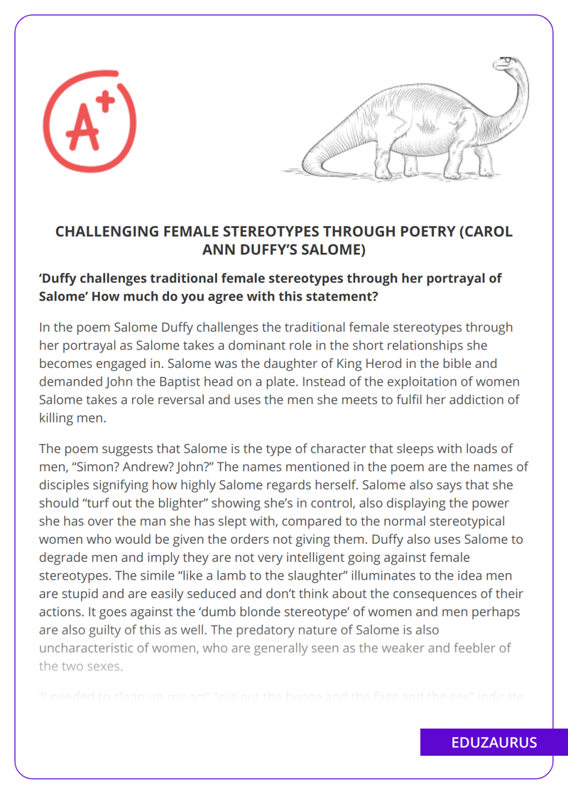 Challenging Female Stereotypes through Poetry (Carol Ann Duffy’s Salome)