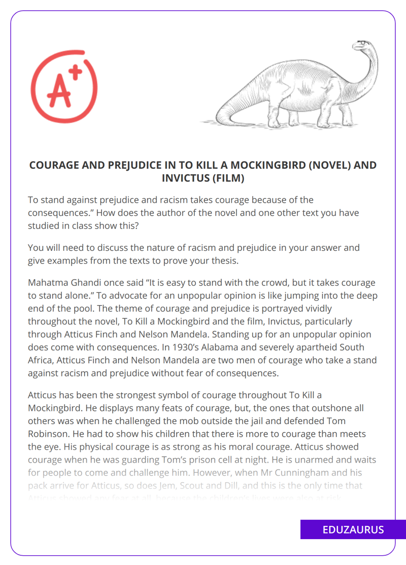 Courage and Prejudice in To Kill a Mockingbird (Novel) and Invictus (Film)