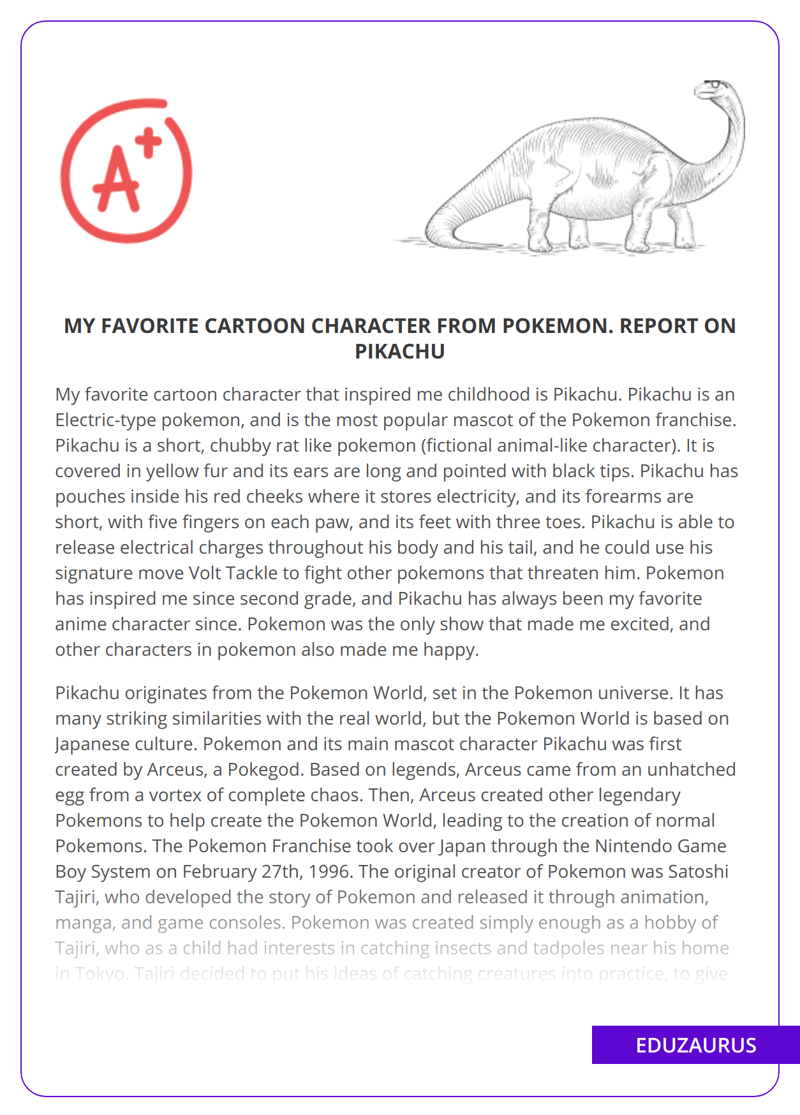 Pikachu: Favorite Cartoon Character from Pokemon - Free Essay Example |  EduZaurus
