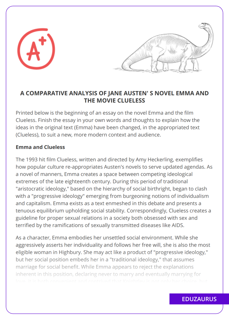 Comparative Analysis Of Jane Austen’s Novel “Emma” And The Movie “Clueless”
