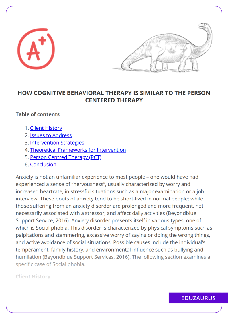 How Cognitive Behavioral Therapy Is Similar to The Person Centered Therapy
