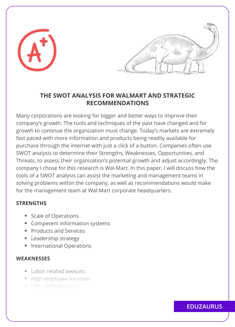 The SWOT Analysis for Walmart and Strategic Recommendations