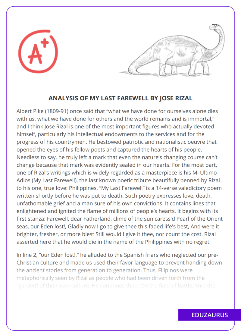 Analysis Of My Last Farewell By Jose Rizal