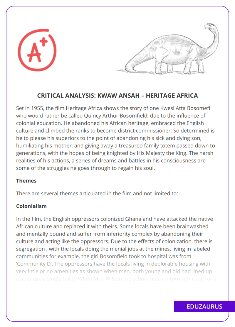 Critical Analysis: Heritage Africa by Kwaw Ansah