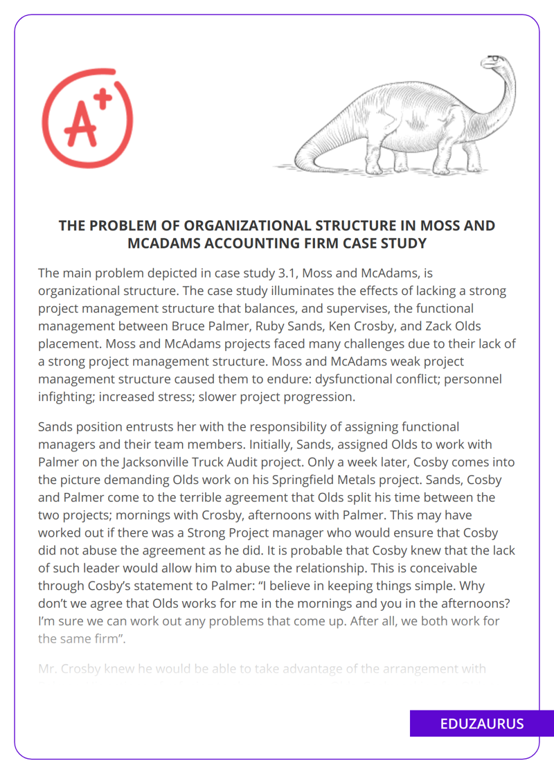 The Problem Of Organizational Structure in Moss And McAdams Accounting Firm Case Study