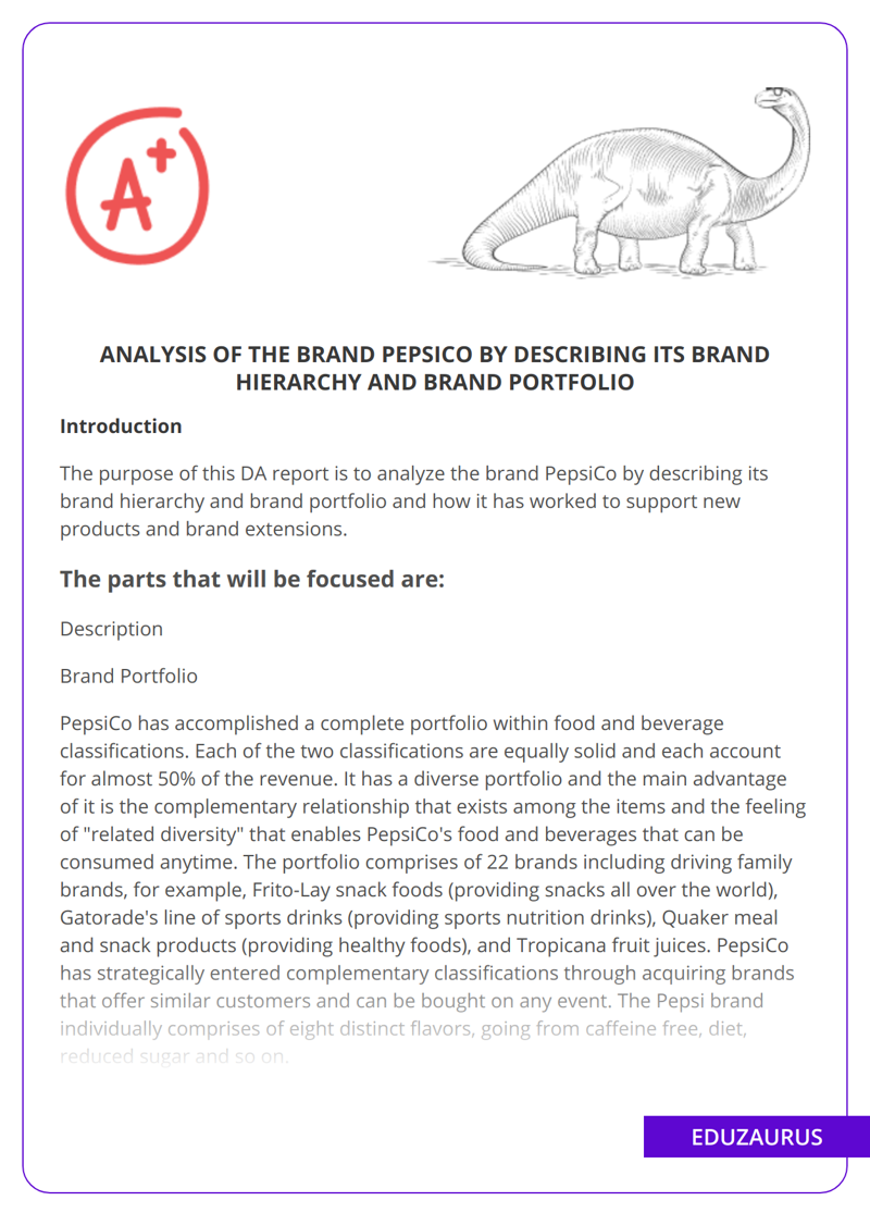 Analysis Of The Brand PepsiCo By Describing Its Brand Hierarchy And Brand Portfolio