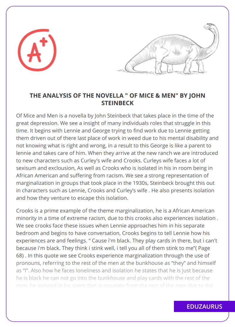 The Analysis Of The Novella ” Of Mice & Men” By John Steinbeck