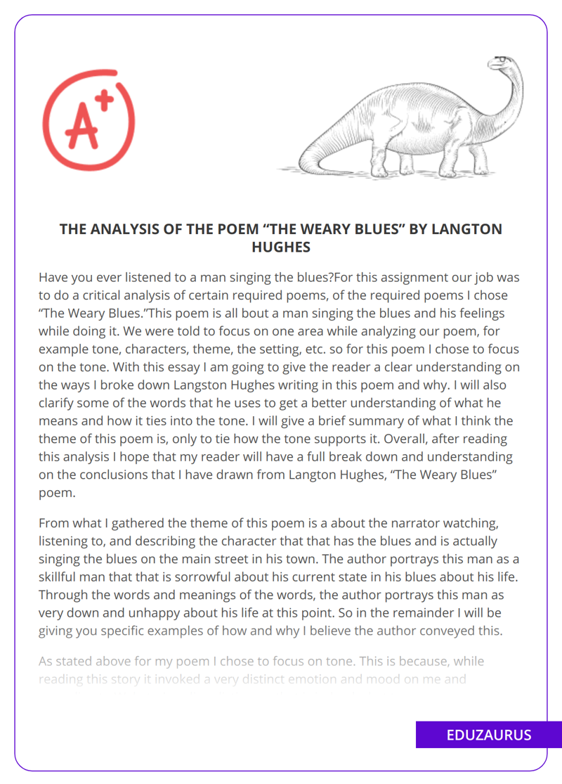 The Analysis Of The Poem “The Weary Blues” By Langton Hughes