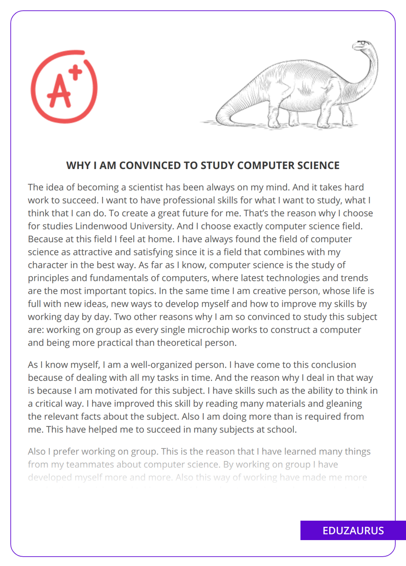 Why I Am Convinced to Study Computer Science - Free Essay Example |  EduZaurus