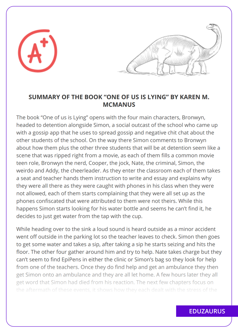 Summary Of The Book “One Of Us Is Lying” By Karen M. McManus