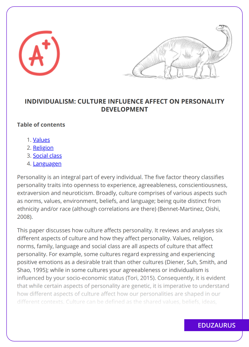 Individualism: Culture Influence Affect on Personality Development