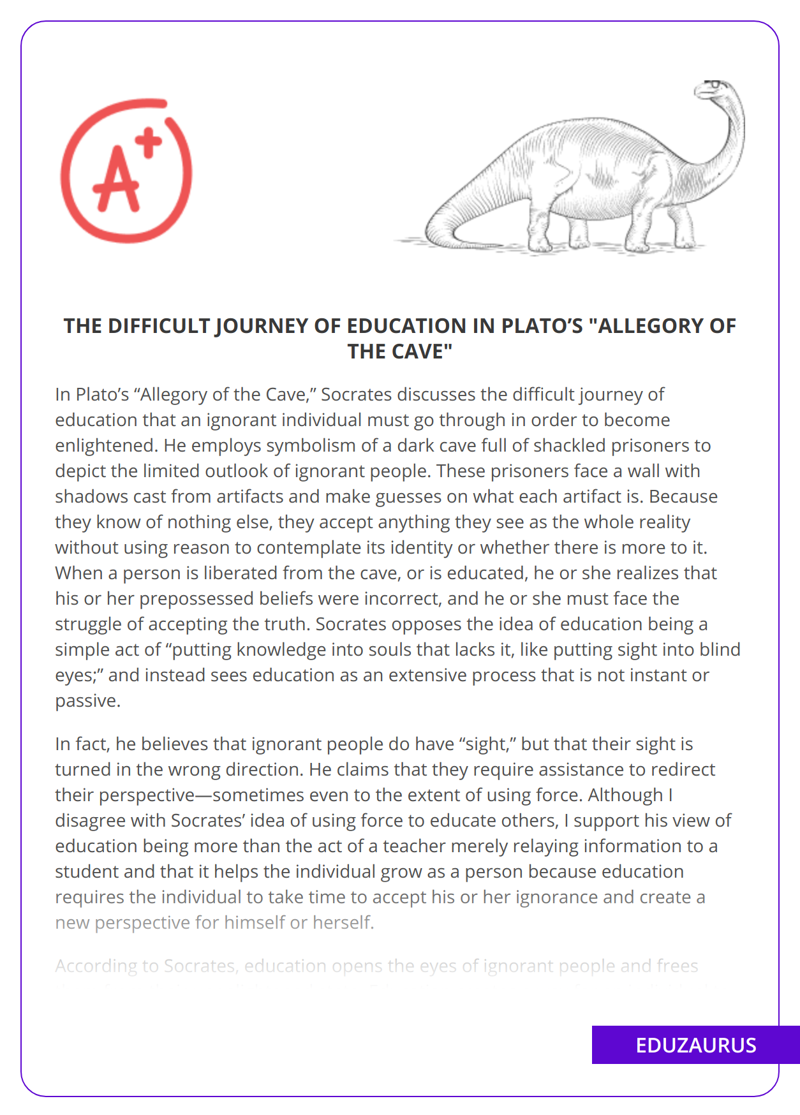 The Difficult Journey Of Education in Plato’s “Allegory Of The Cave”
