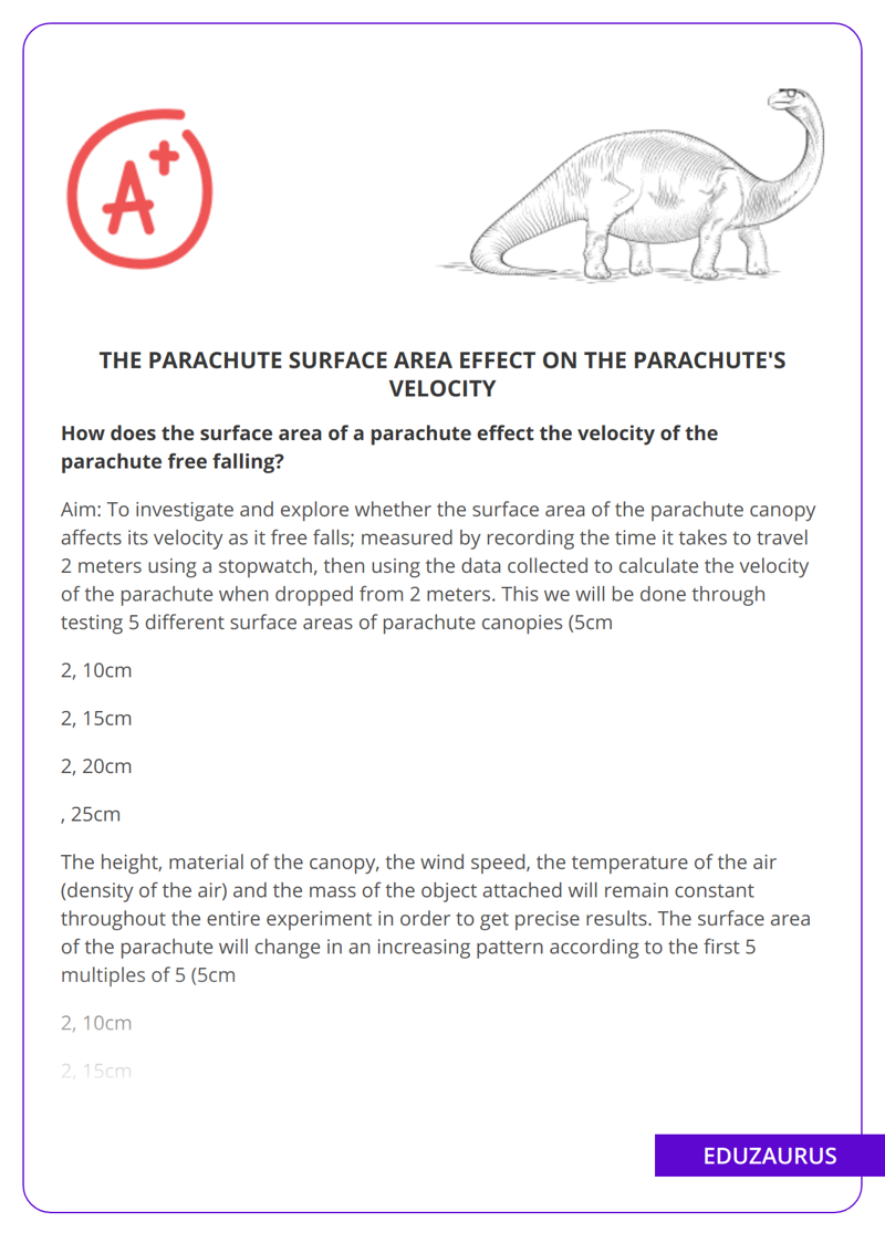 The Parachute Surface Area Effect on the Parachute’s Velocity