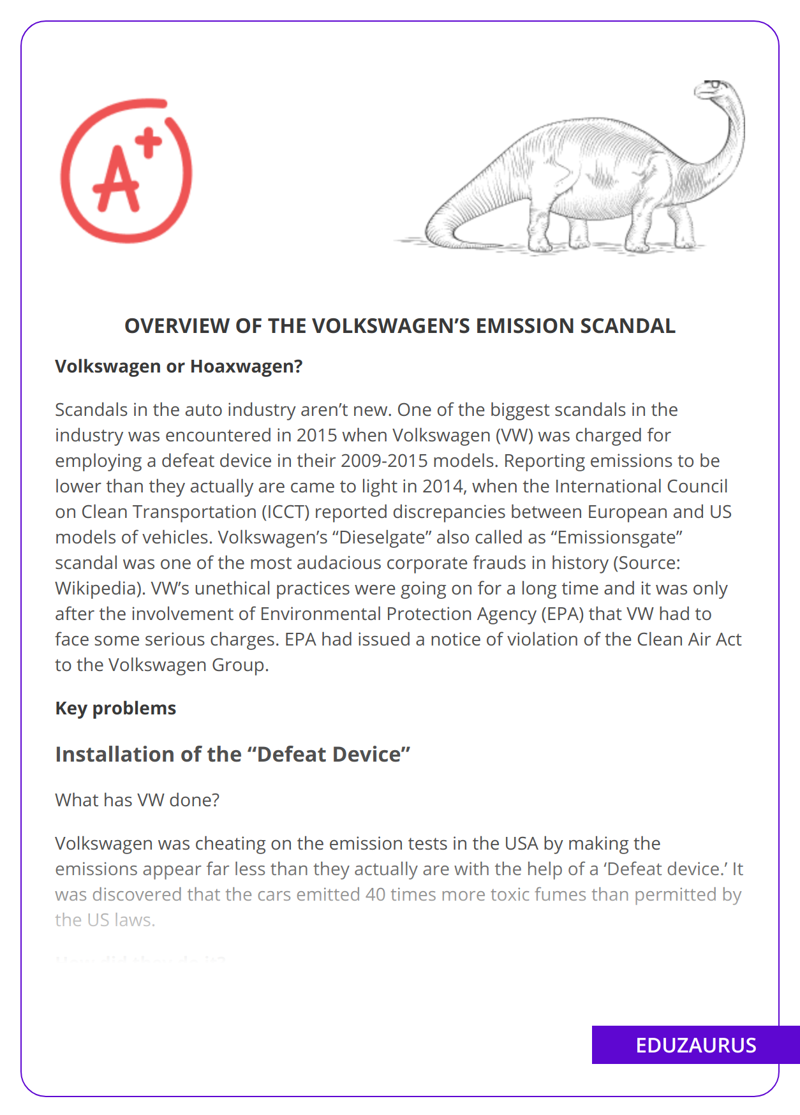 Overview Of The Volkswagen’s Emission Scandal
