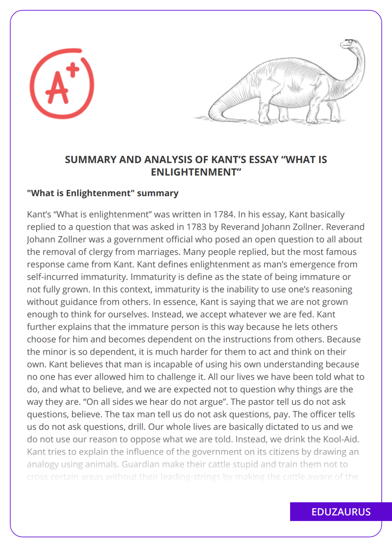 Summary And Analysis Of Kant’s Essay “What Is Enlightenment”