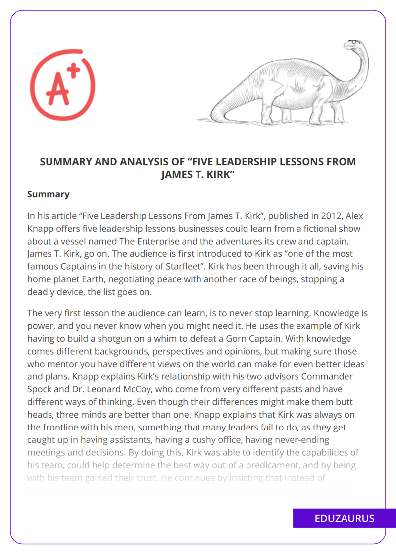 Summary And Analysis Of “Five Leadership Lessons From James T. Kirk”