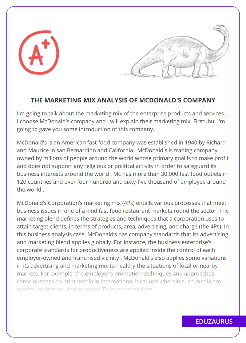 The Marketing Mix Analysis Of McDonald’s Company