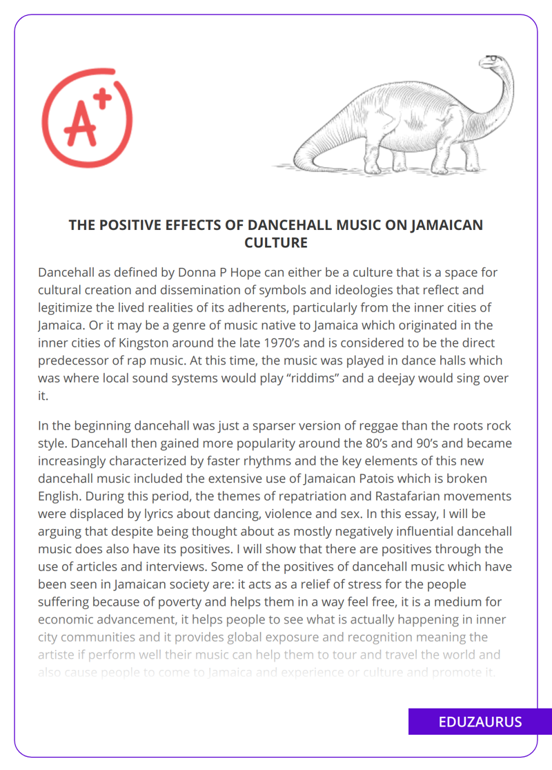 The Positive Effects of Dancehall Music on Jamaican Culture