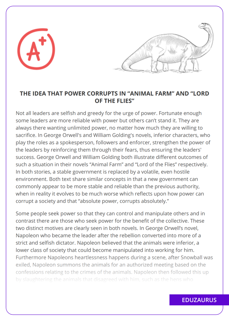 The Idea That Power Corrupts in “Animal Farm” And “Lord Of The Flies”
