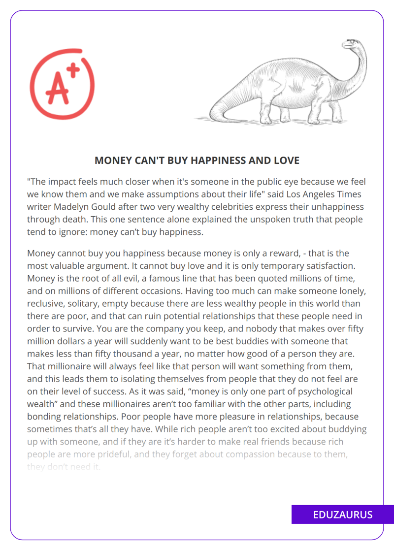 Money Can’t Buy Love or Happiness Persuasive Speech