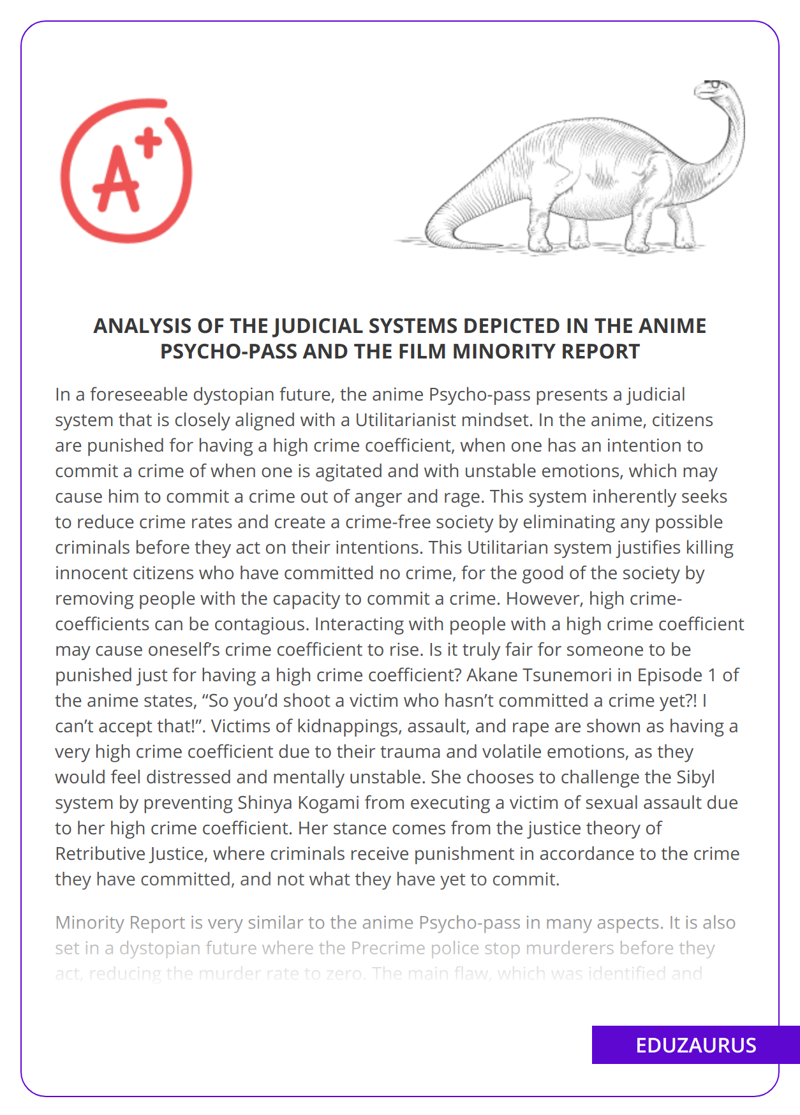 Analysis Of The Judicial Systems Depicted in The Anime Psycho-Pass And The Film Minority Report