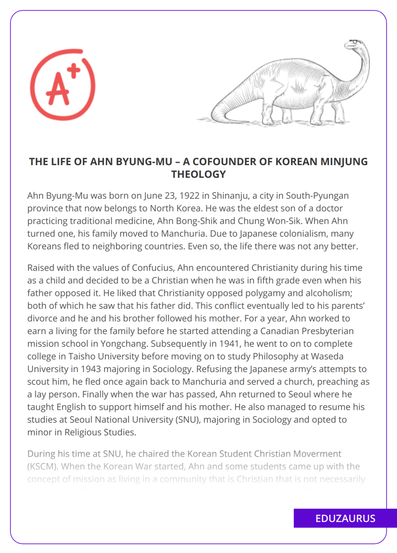 The Life Of Ahn Byung-Mu – a Cofounder Of Korean Minjung Theology