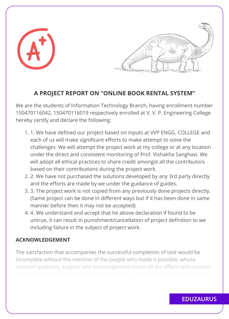 A Project Report On “Online Book Rental System”