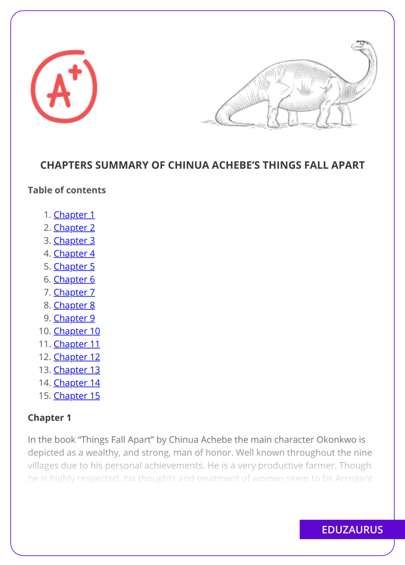 Chapters Summary Of Chinua Achebe’s Things Fall Apart
