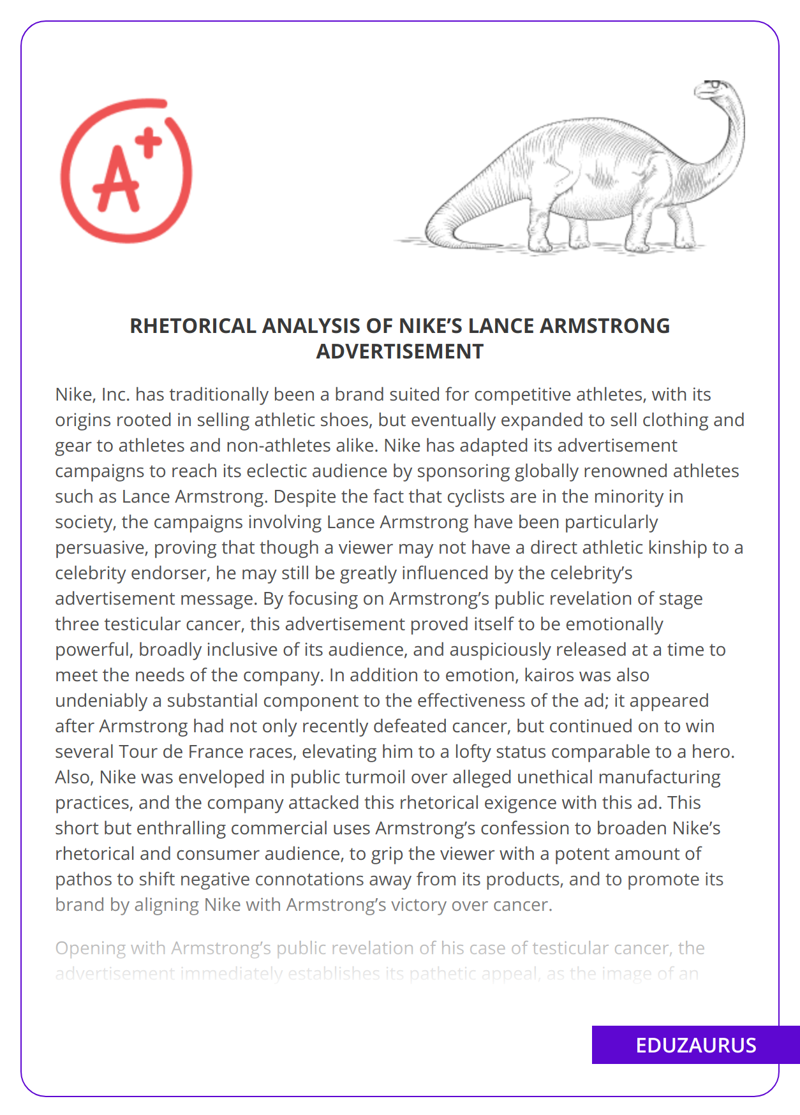Rhetorical Analysis Of Nike’s Lance Armstrong Advertisement