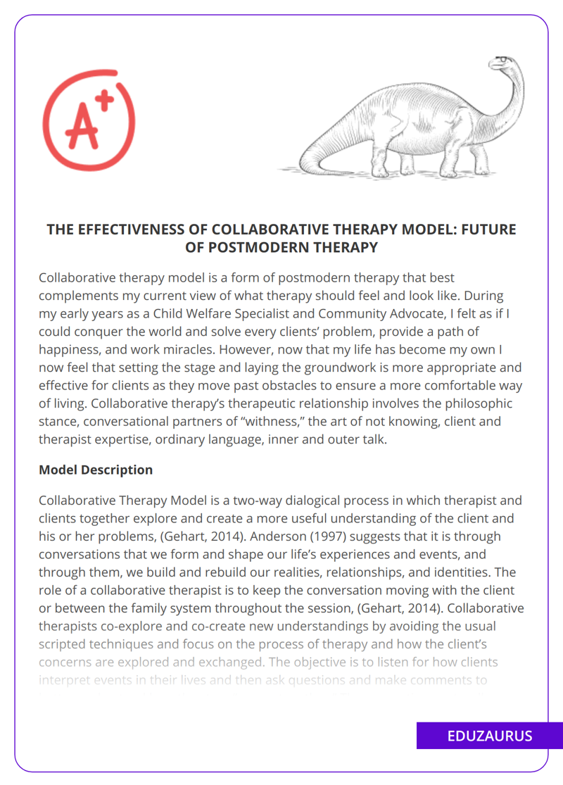 The Effectiveness of Collaborative Therapy Model: Future of Postmodern Therapy