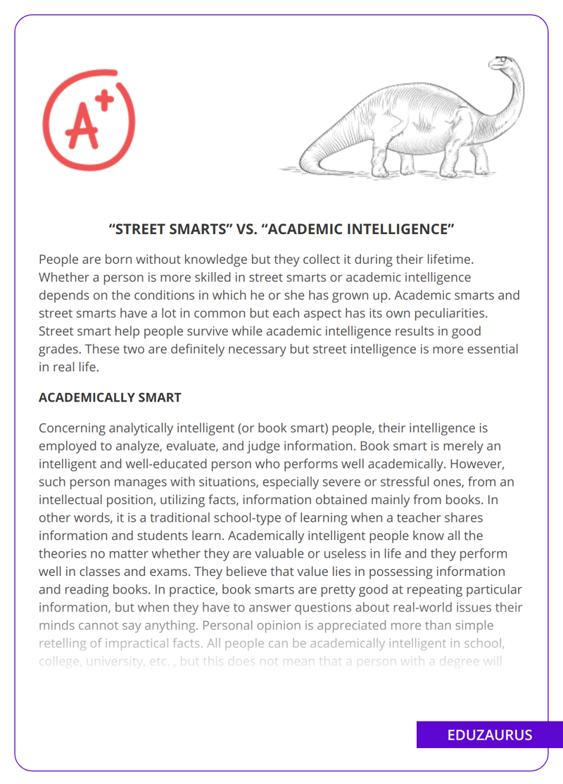 “Street Smarts” Vs. “Academic Intelligence”