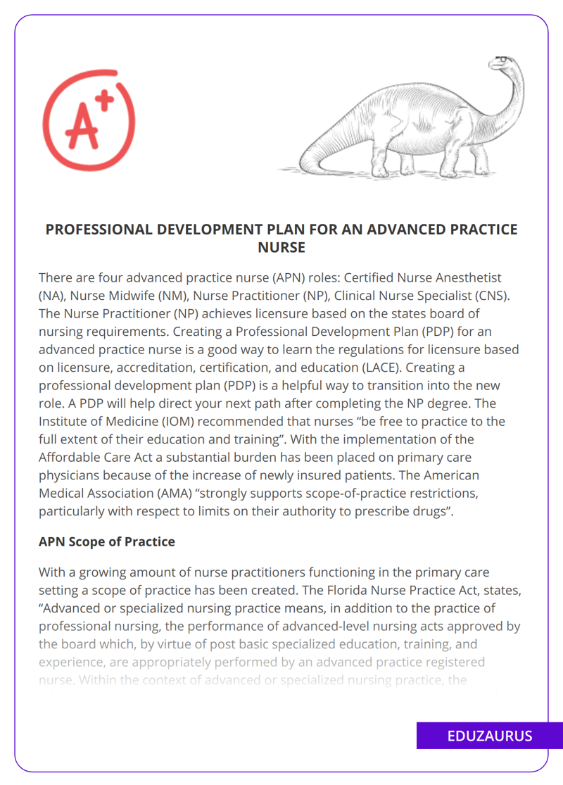 Professional Development Plan For an Advanced Practice Nurse