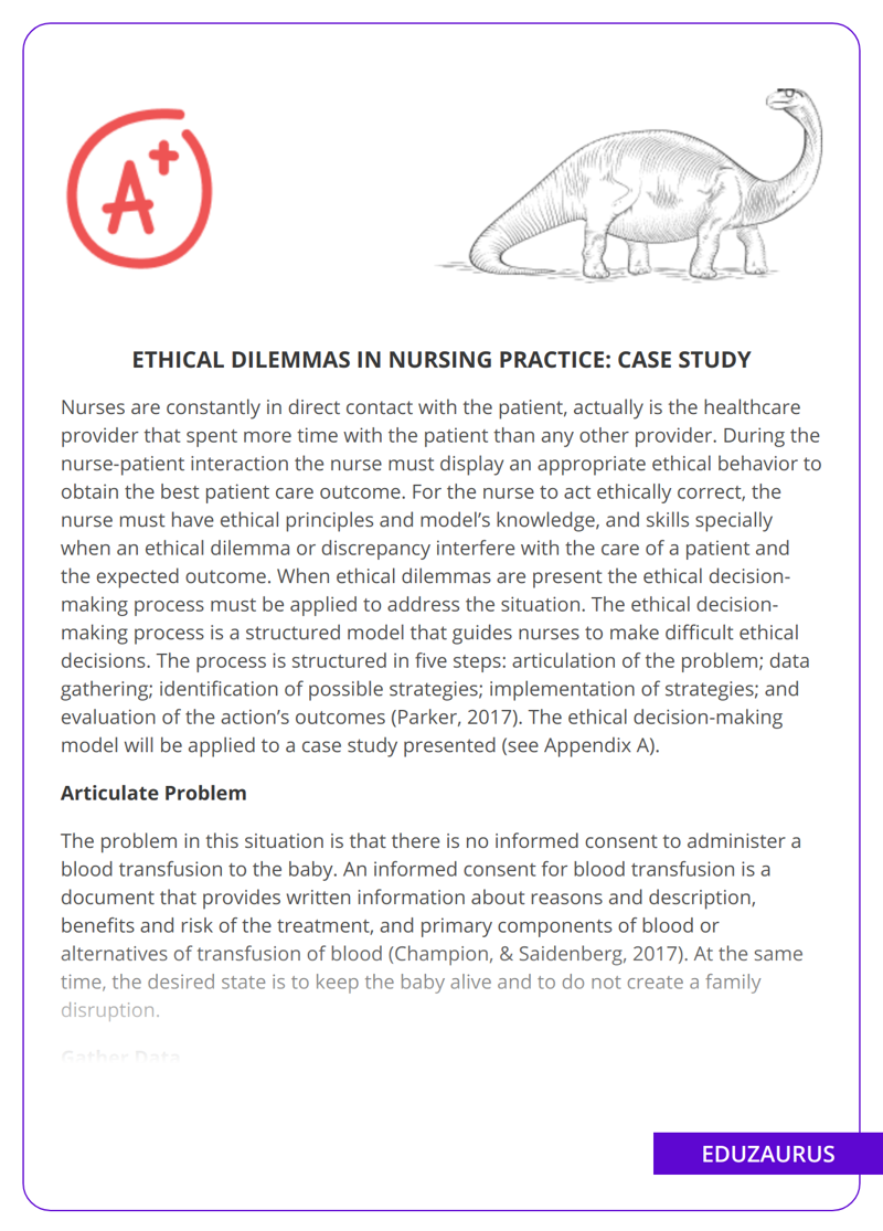 Ethical Dilemmas in Nursing Practice: Case Study