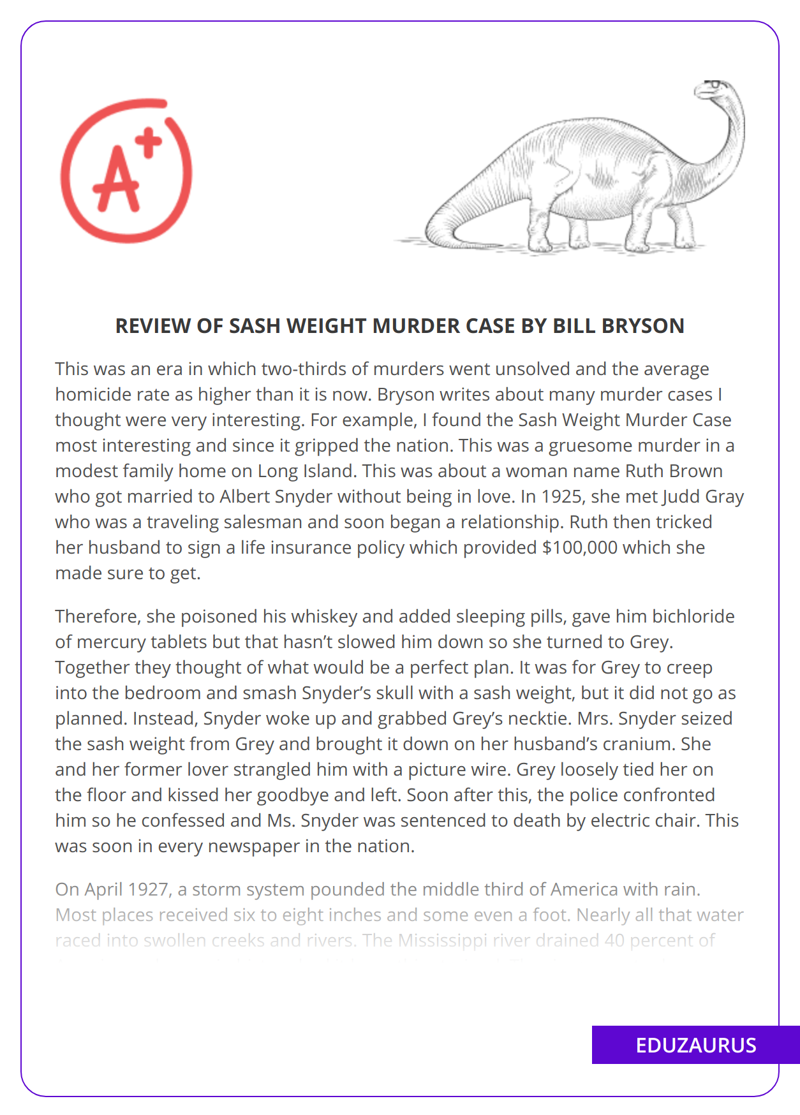 Review Of Sash Weight Murder Case By Bill Bryson
