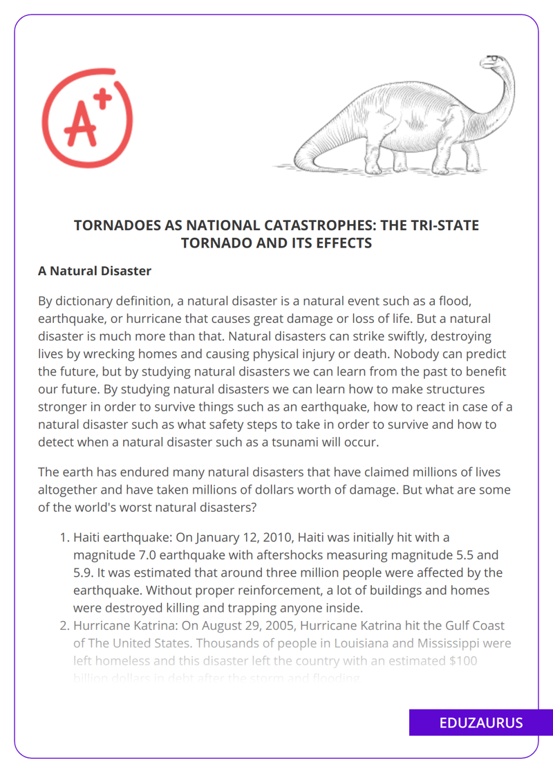 Tornadoes As National Catastrophes: the Tri-State Tornado and Its Effects