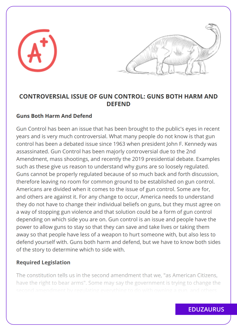 Controversial Issue Of Gun Control: Guns Both Harm And Defend