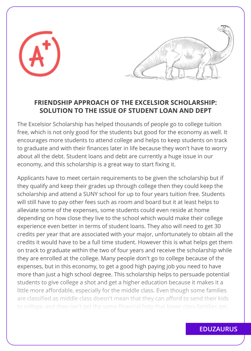 Friendship Approach Of The Excelsior Scholarship: Solution To The Issue Of Student Loan And Dept