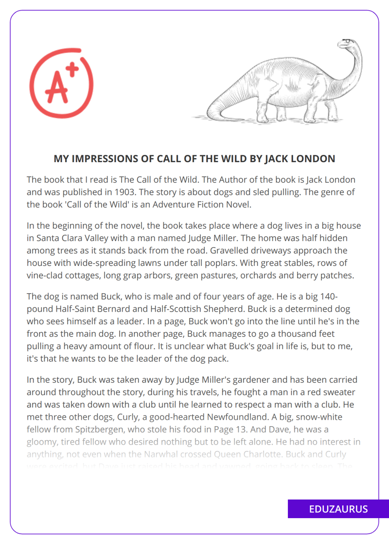 My Impressions Of Call Of The Wild By Jack London